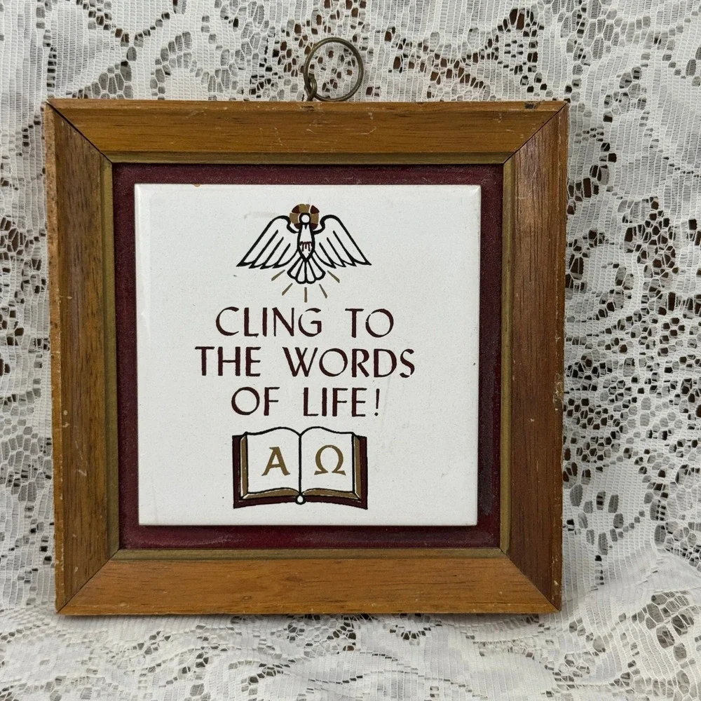 Vintage National Potteries Co Cling To The Words Of Life Plaque Japan Rustic